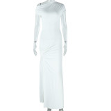 Solid Color Short Sleeve Irregular Long Dress GJYO-301913