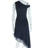 Solid Color Sleeveless Irregular Midi Dress GJYO-300765