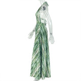 Halterneck Print Tie Up Backless Maxi Dress GJYO-303239