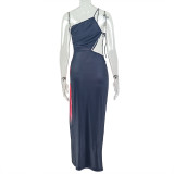 Print Color Block Slash Neck Maxi Dress GJYO-303670