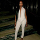 Halterneck Solid Color Tie Up Tops Tight Pants Set GJYO-919111