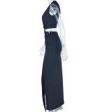 Slash V Neck Sleeveless High Split Maxi Dress GJYO-301872