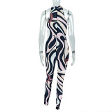 Print Hollow Out Sleeveless Jumpsuit GJYO-006230