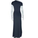 Solid Color Short Sleeve Irregular Long Dress GJYO-301913