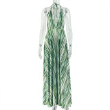 Halterneck Print Tie Up Backless Maxi Dress GJYO-303239
