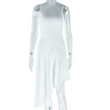 Solid Color Sleeveless Irregular Midi Dress GJYO-300765