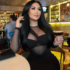 Mesh Patchwork Long Sleeve Bodycon Dress GJYO-297666