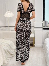 Lingerie Leopard Print Split Long Dress YQ-W890