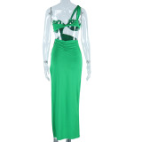 Solid Color Backless Split Maxi Dress GJYO-298270