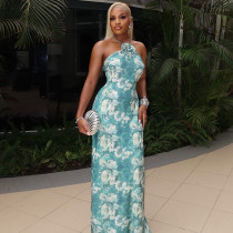 Print Halterneck Backless Maxi Dress GJYO-302503