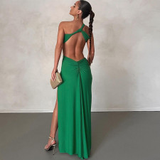 Solid Color Backless Split Maxi Dress GJYO-298270