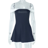 Off Shoulder Color Block Mini Dress GJYO-301992