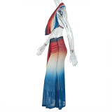 Backless Gradient Color Tie Up Maxi Dress GJYO-711781