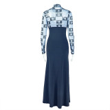 Long-Sleeved Faux Two-Piece Patchwork Maxi Dress GJYO-302590