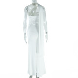 Solid Color Backless Ribbon Maxi Dress GJYO-301015