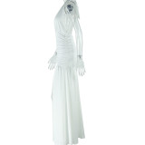 Halterneck Deep V Neck Solid Color Maxi Dress GJYO-300950