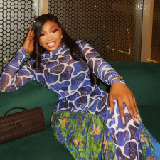 Print Long Sleeve High Collar Maxi Dress GJYO-302707