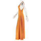 Solid Color Sleeveless Ruched Maxi Dress GJYO-303195