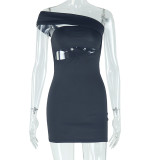 Slash Neck Off Shoulder Solid Mini Dress GJYO-301799