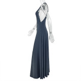 Solid Color Sleeveless Ruched Maxi Dress GJYO-303195