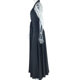 Solid Color Halterneck Backless Split Maxi Dress GJYO-301928