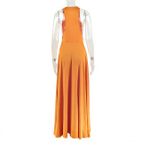 Solid Color Sleeveless Ruched Maxi Dress GJYO-303195