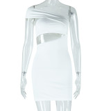 Slash Neck Off Shoulder Solid Mini Dress GJYO-301799