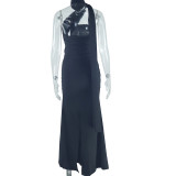Solid Color Backless Ribbon Maxi Dress GJYO-301015
