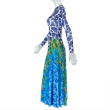 Print Long Sleeve High Collar Maxi Dress GJYO-302707