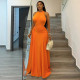 Solid Color Sleeveless Ruched Maxi Dress GJYO-303195