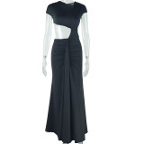 Slash Neck Sleeveless Fashtail Dress GJYO-301817