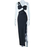 Solid Color Backless Split Maxi Dress GJYO-298270