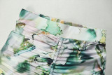 Ruched Print Long Sleeve Two Piece Skirts Set GJYO-711750