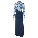 Long-Sleeved Faux Two-Piece Patchwork Maxi Dress GJYO-302590