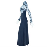 Long-Sleeved Faux Two-Piece Patchwork Maxi Dress GJYO-302590