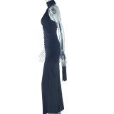 Solid Color Backless Ribbon Maxi Dress GJYO-301015