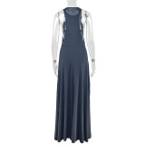 Solid Color Sleeveless Ruched Maxi Dress GJYO-303195