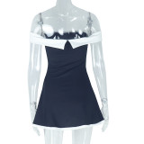Off Shoulder Color Block Mini Dress GJYO-301992