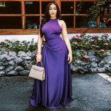 Solid Color Sleeveless Ruched Maxi Dress GJYO-303195