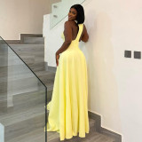 Solid Color Sleeveless Ruched Maxi Dress GJYO-303195