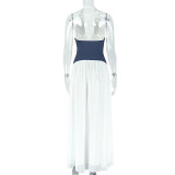 Deep V Neck Ruched Tapered Waist Maxi Dress GJYO-302623