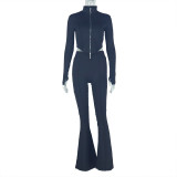 Long Sleeve Zipper Solid Two Piece Pants Set GJYO-919089