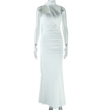 Solid Color Backless Ribbon Maxi Dress GJYO-301015