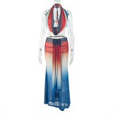 Backless Gradient Color Tie Up Maxi Dress GJYO-711781