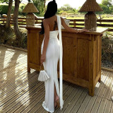 Solid Color Backless Ribbon Maxi Dress GJYO-301015
