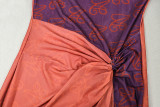 Irregular O Neck Print Ruched Maxi Dress GJYO-303672