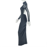 Mesh Patchwork High Collar Maxi Dress GJYO-303263