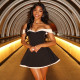 Off Shoulder Color Block Mini Dress GJYO-301992