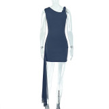 Solid Color Slash Shoulder Mini Dress GJYO-302560