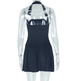 Haterneck Solid Color Backless Mini Dress GJYO-301365